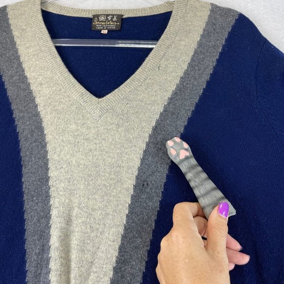 Vintage SNOW LOTUS Mens 44/L/XL Blue Multi Cashmere Fair Isle V-Neck Sweater - Picture 7 of 14